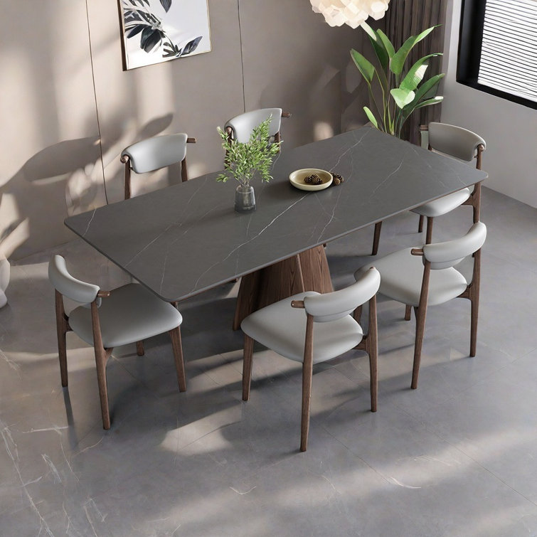 LJIA home Walnut color matte slate ash wood dining table set Wayfair